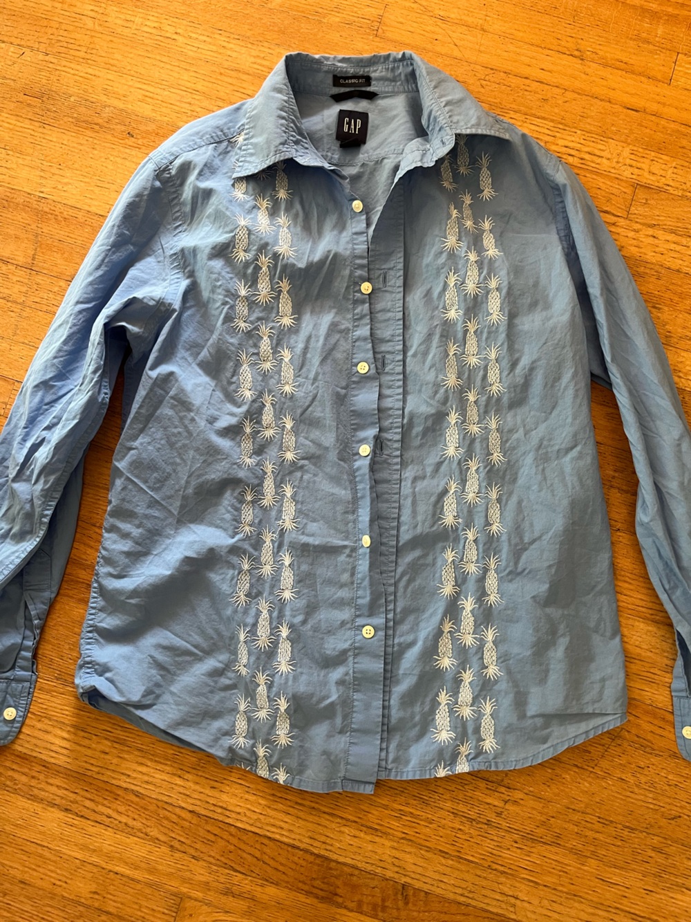 Gap Pineapple Embroidered Button Down Shirt Coastal Preppy Vacation S